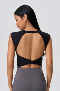 Women Sleeveless Built-In Bra Cutout Back Naked-Feel Yoga Fitness Tank Top