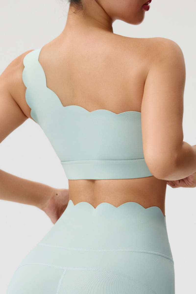 Women's One Shoulder Padded Scalloped Sports Bra