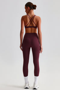 Women Brushed Cross-Back Slim-Fit Yoga Set: High-Waisted Butt-Lifting Outdoor Running Leggings + Round Neck Sports Bra
