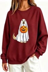 Women's Fall Ghost Dog Pumpkin Graphic Halloween Sweatshirt