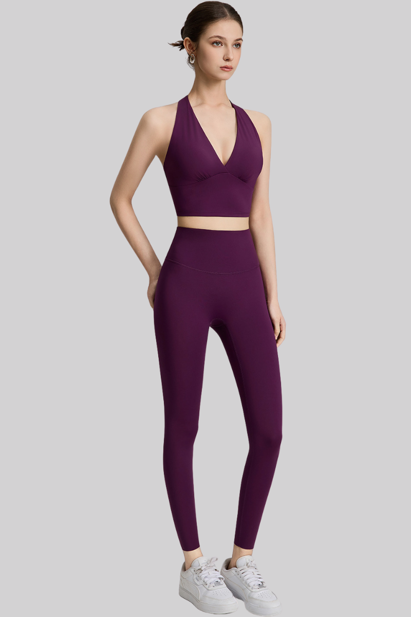 Women's Yoga Sets:Halter V-Neck Racerback Bra And Leggings