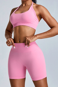 Women's Athletic Set:Halterneck Bra And High-Waist Shorts