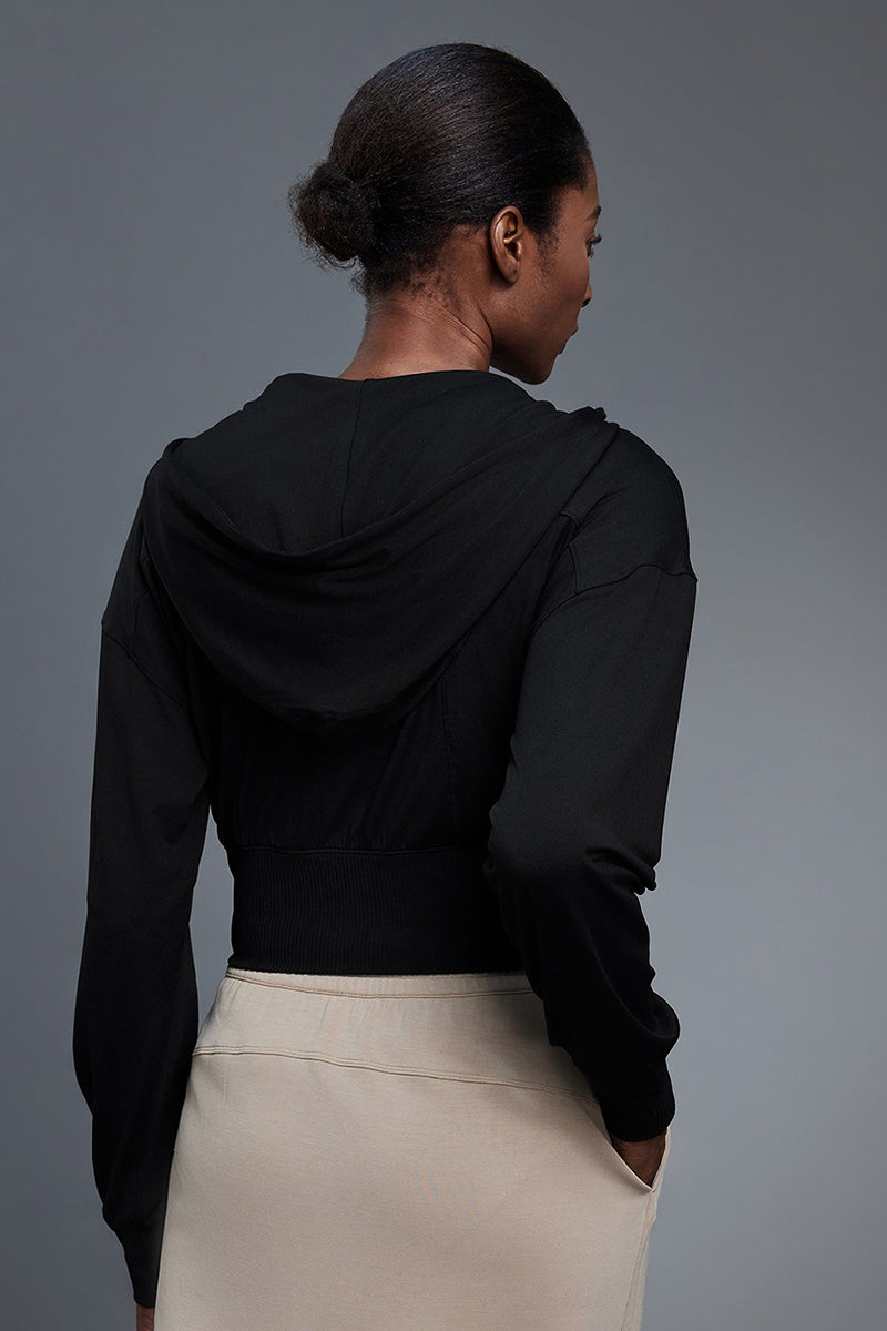 Women Hooded Short Waist-Tie Open-Front Yoga Sportswear Jacket