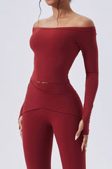 Women Off-Shoulder Sculpting Fitness Long Sleeves