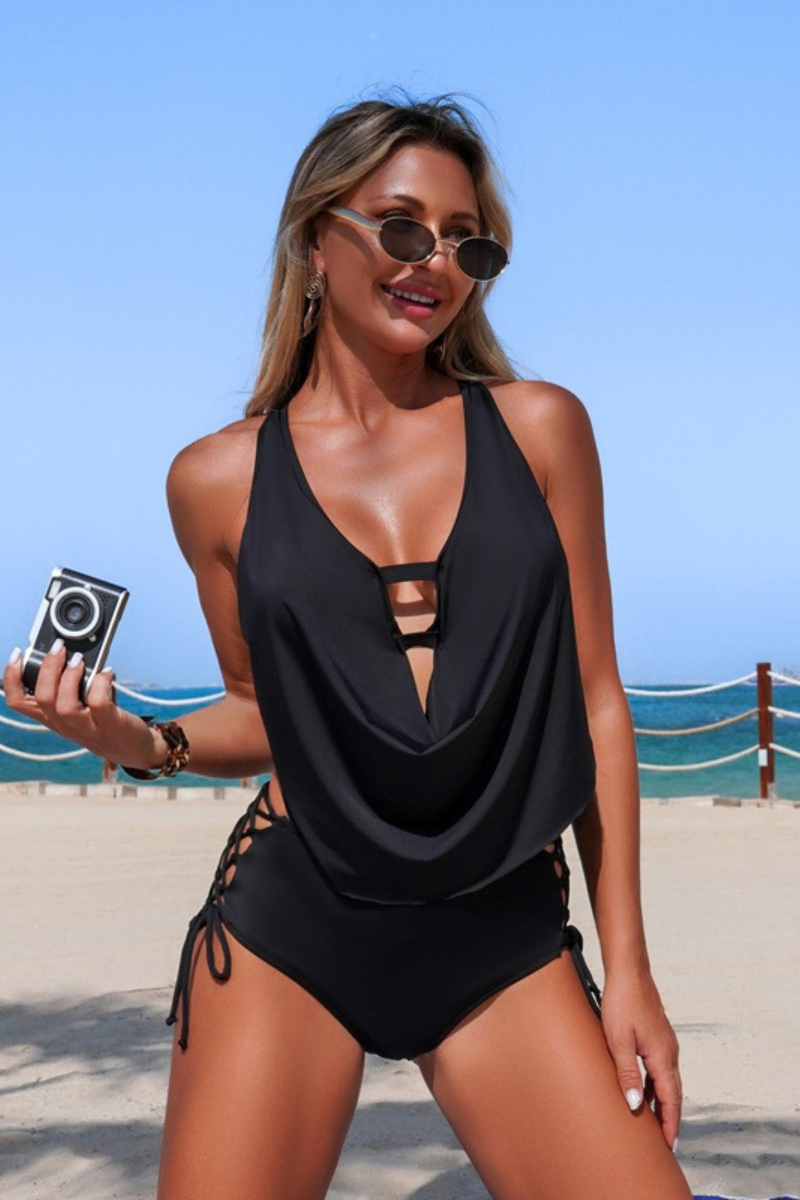 Women's Crisscross Side Straps Sexy Tummy Coverage Swimsuit