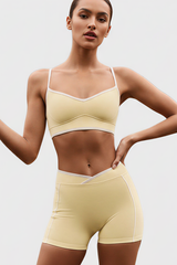 Women's Nude Color Sports Bra And Shorts Two Piece Set