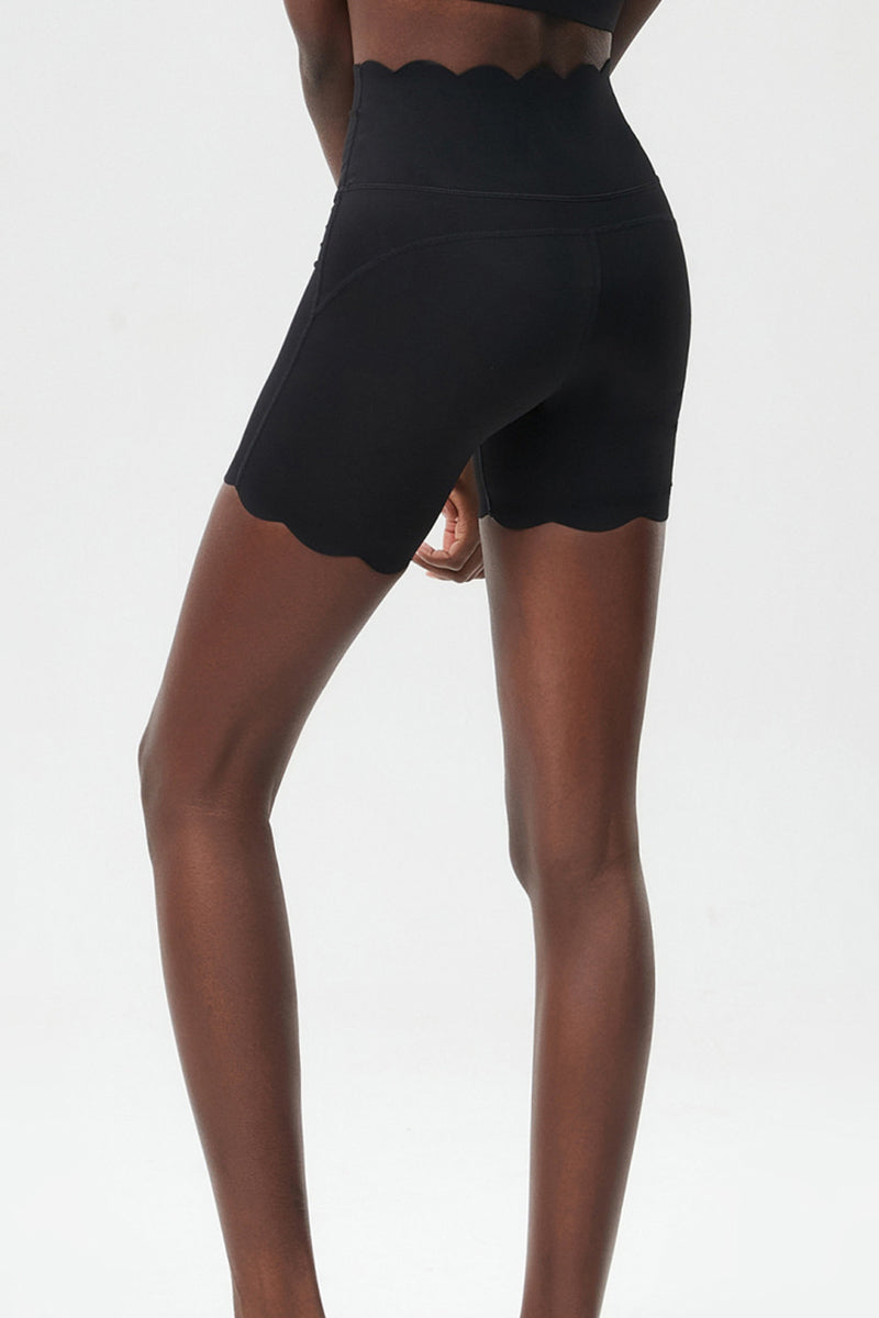 Women Wave-Edged High-Waist Quick-Dry Tight-Fit Yoga Cycling Mid-Length Sports Shorts