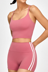 Women's Set:Cross Back Bra & Side Color-Blocked Stripe Short
