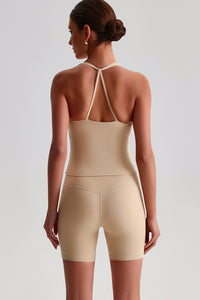 Women Solid Naked Sensation Yoga Set: High-Waisted Sculpting Shorts + Crisscross Back Support Bra