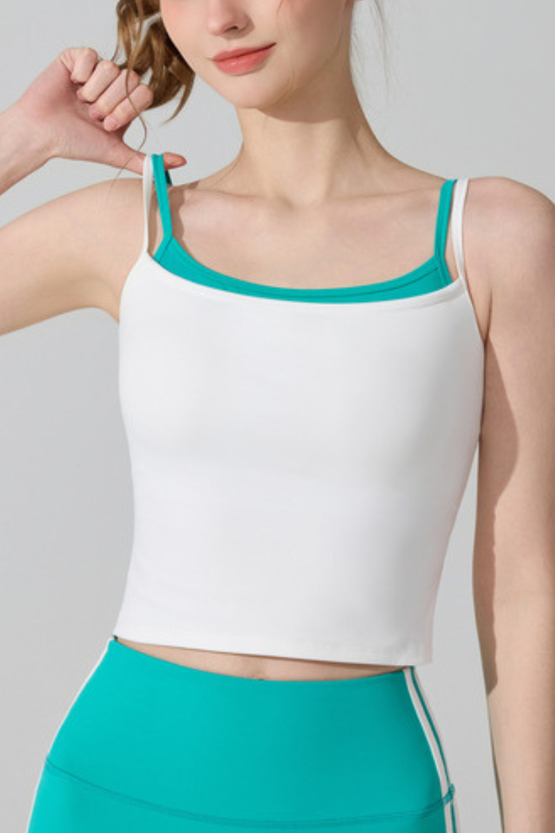 Women's Color‑Contrast Faux Two‑Piece Sports Cami Top