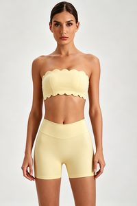 Women's Scalloped Strapless Bra And Shorts Workout Yoga Set