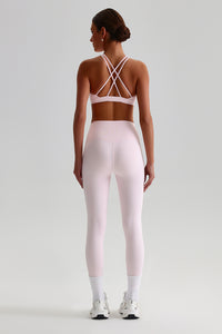 Women Brushed Cross-Back Slim-Fit Yoga Set: High-Waisted Butt-Lifting Outdoor Running Leggings + Round Neck Sports Bra