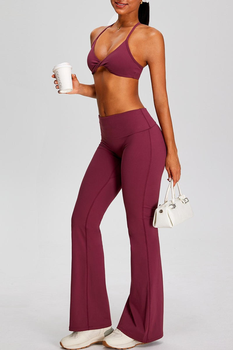 Women's Sport Set:Twist Front Triangle Cup Bra & Flare Pants