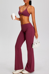 Women's Sport Set:Twist Front Triangle Cup Bra & Flare Pants