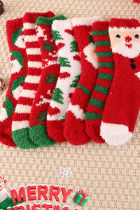 Women's Christmas Coral Fleece Socks Cute Santa Tree Striped