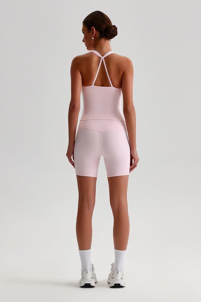 Women Solid Naked Sensation Yoga Set: High-Waisted Sculpting Shorts + Crisscross Back Support Bra