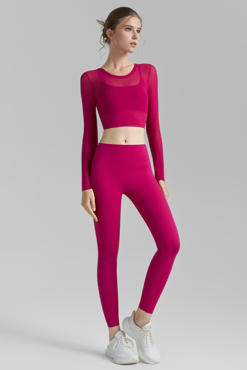 Women's Yoga Sets:Faux Two-Piece Long Sleeve Top And Legging