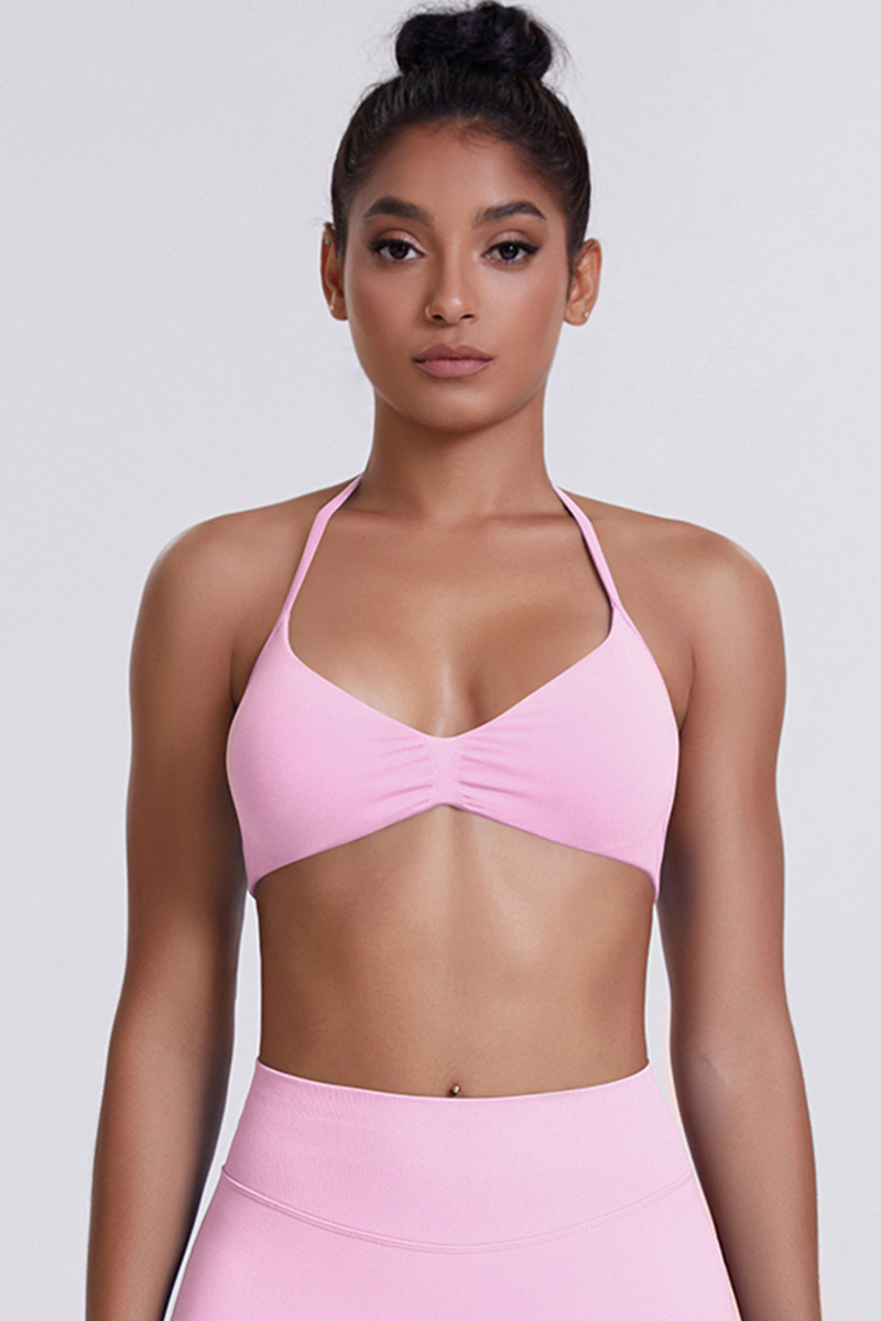 Women's Seamless Pleated Halterneck Sports Bra