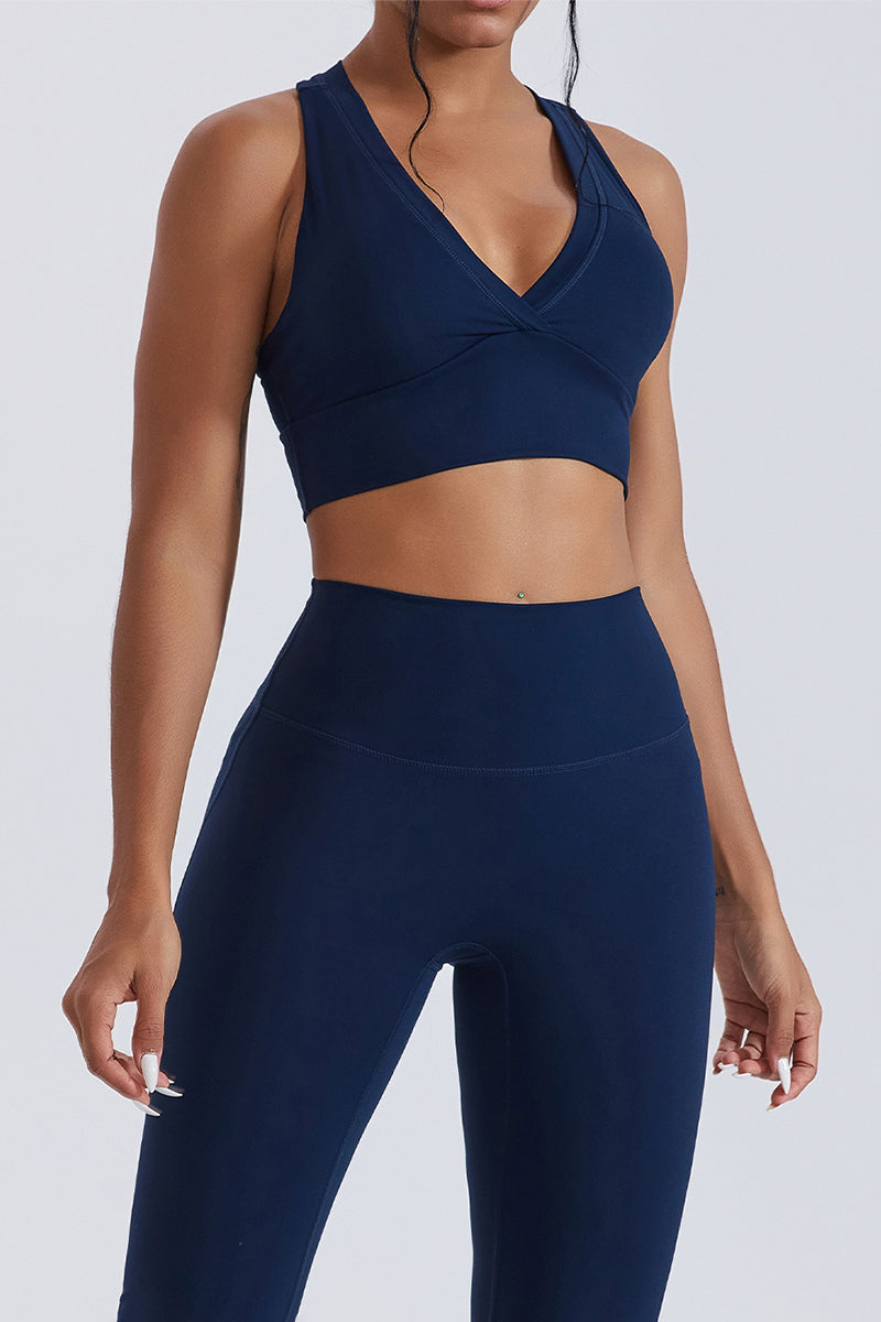 Women V-Neck Cross Back Quick-Dry Yoga Sports Bra