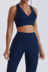 Women V-Neck Cross Back Quick-Dry Yoga Sports Bra