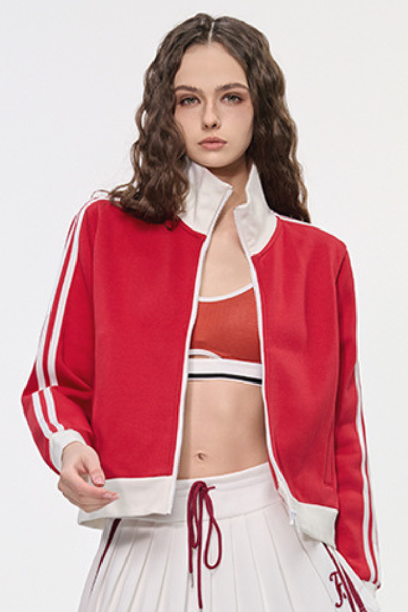 Women's Color Block Side Stripe Stand Collar Full Zip Jacket