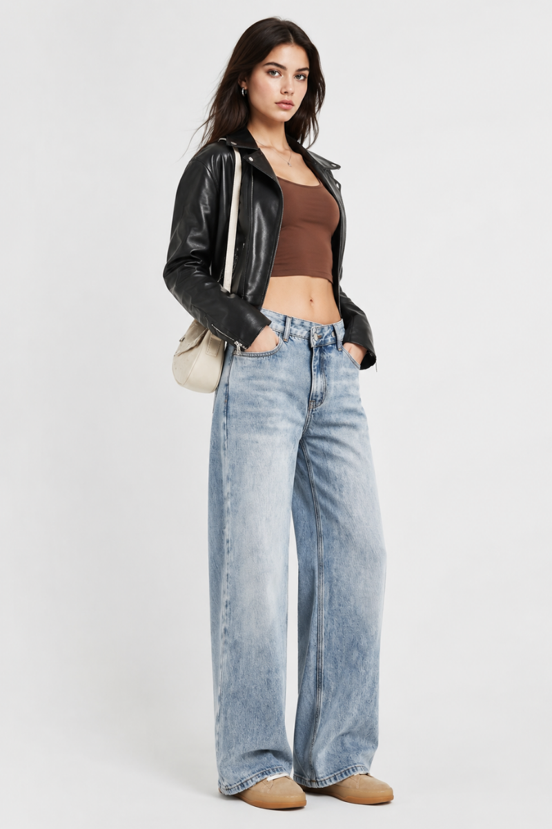 Women's High Waist Light Wash Vintage Baggy Wide Leg Jeans