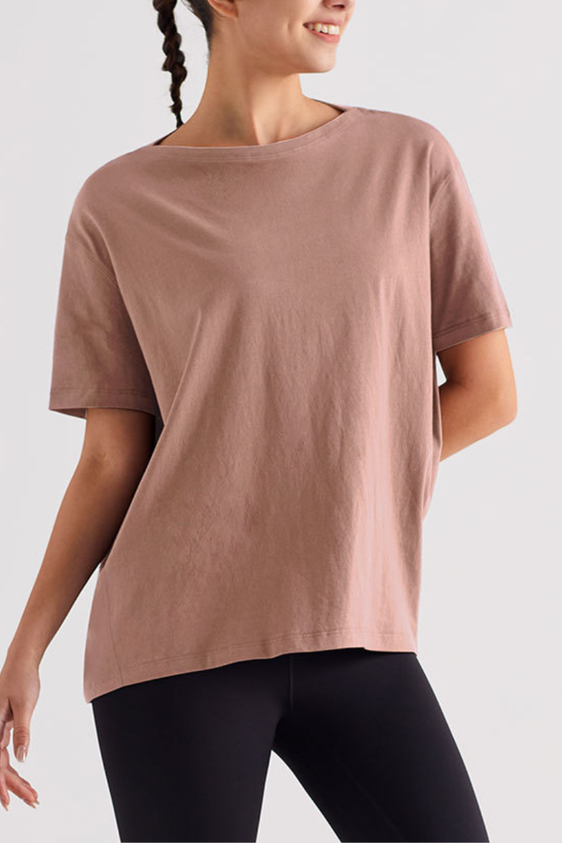 Women's Summer Oversized Boat Neck Solid Sports T-Shirt