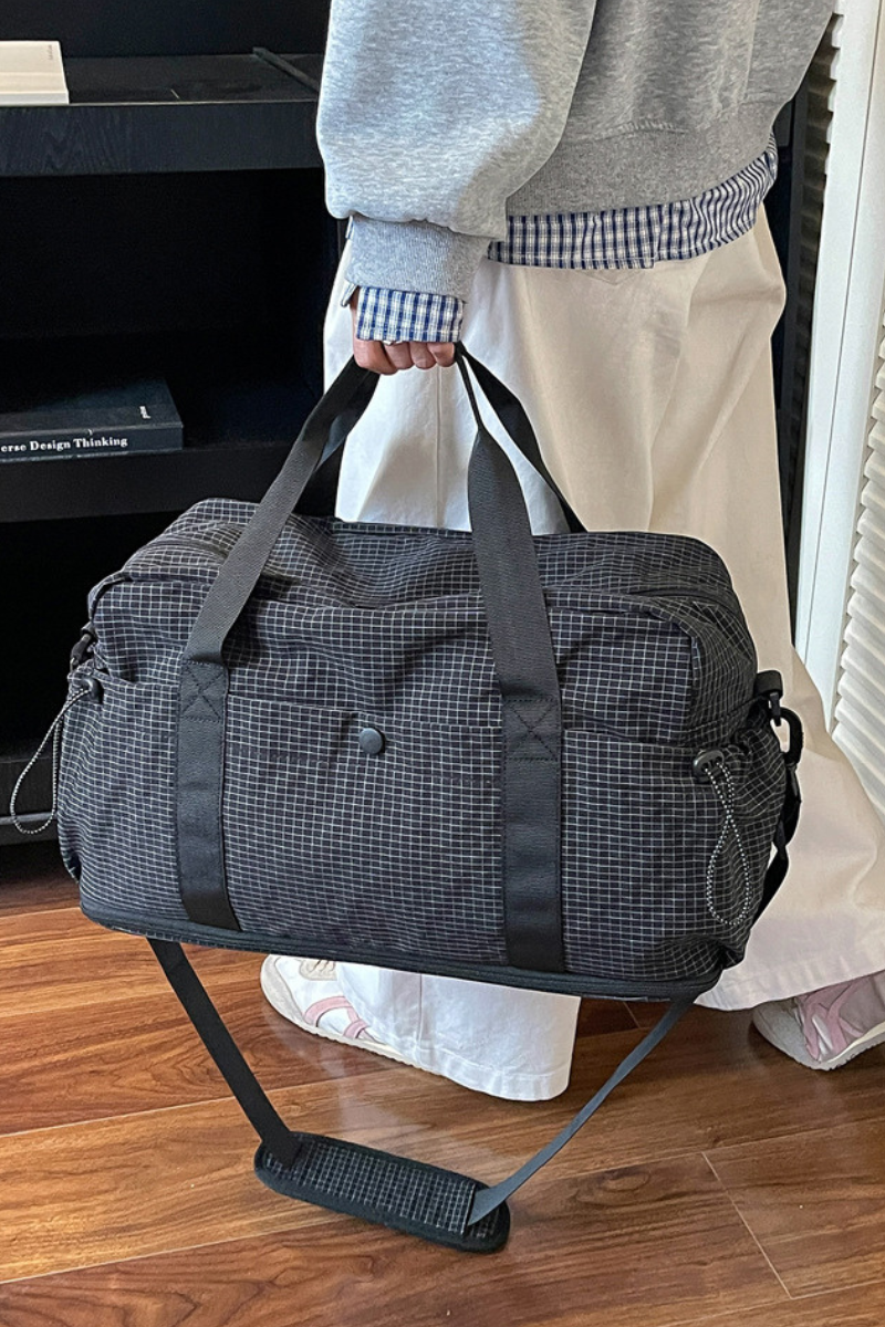 Fashionable Plaid Portable Carry-On Travel Duffel Bag