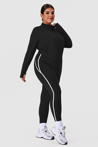Plus Size Women's Yoga Two-Piece Set: Jacket & Side Color-Block Leggings