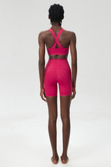 Women Wave-Edge Yoga Set: Double Shoulder Bra + Quick Dry Lycra Fitness Sports Shorts