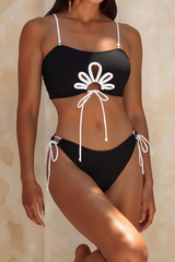 Women's Floral Cutout Color Block Side Tie Bikini Set