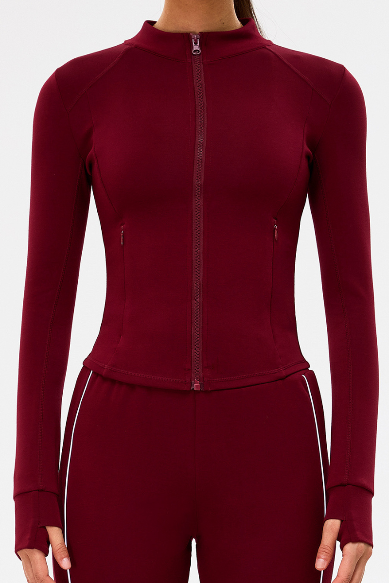 Women's Slim-Fit Stand Collar Finger Cuffs Yoga Sport Jacket