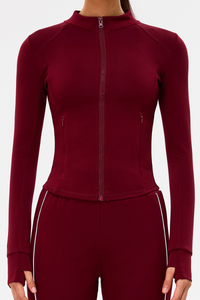 Women's Slim-Fit Stand Collar Finger Cuffs Yoga Sport Jacket