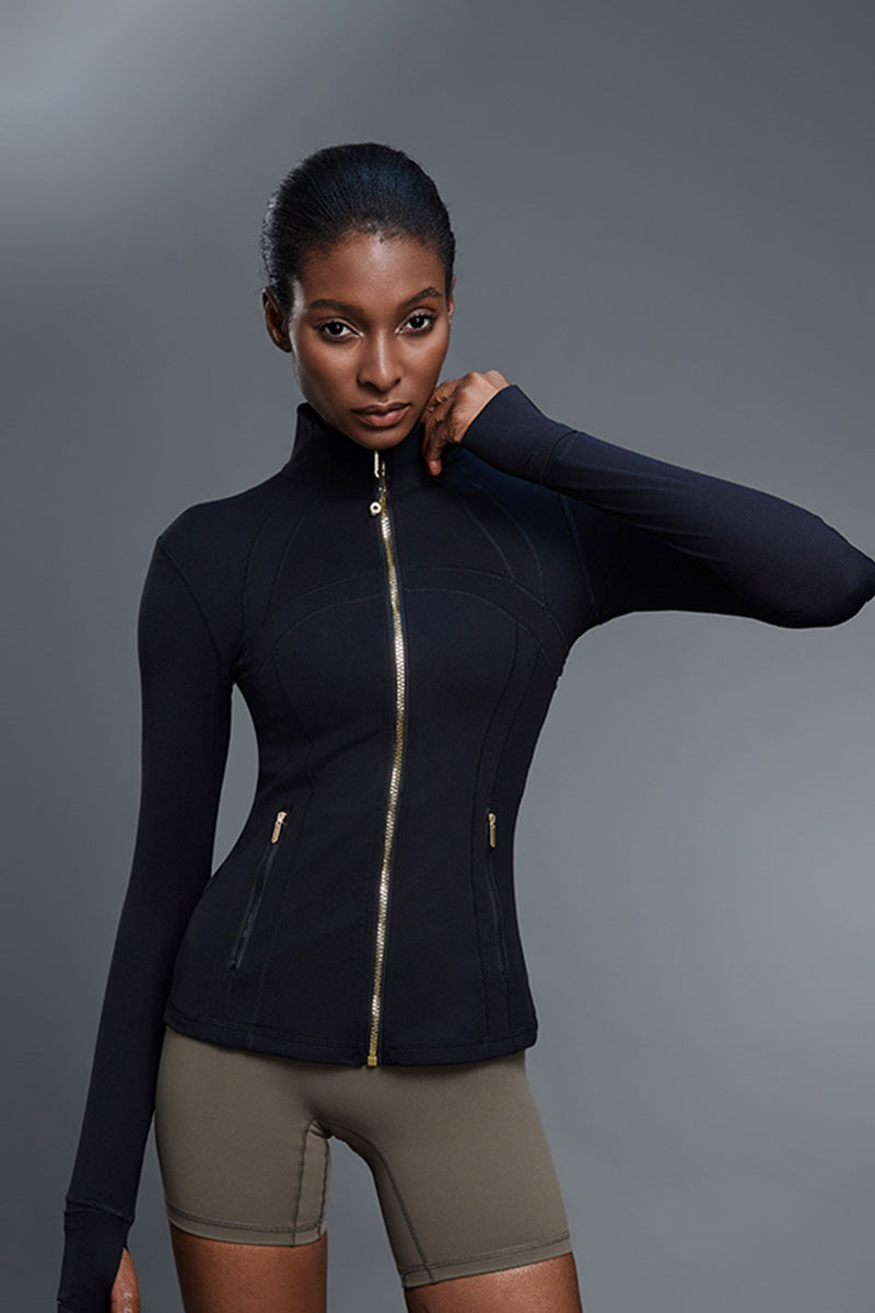 Women Stand-Collar Slim-Fit Zippered Yoga Running Workout Jacket