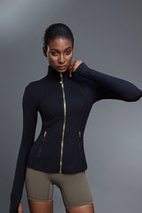 Women Stand-Collar Slim-Fit Zippered Yoga Running Workout Jacket