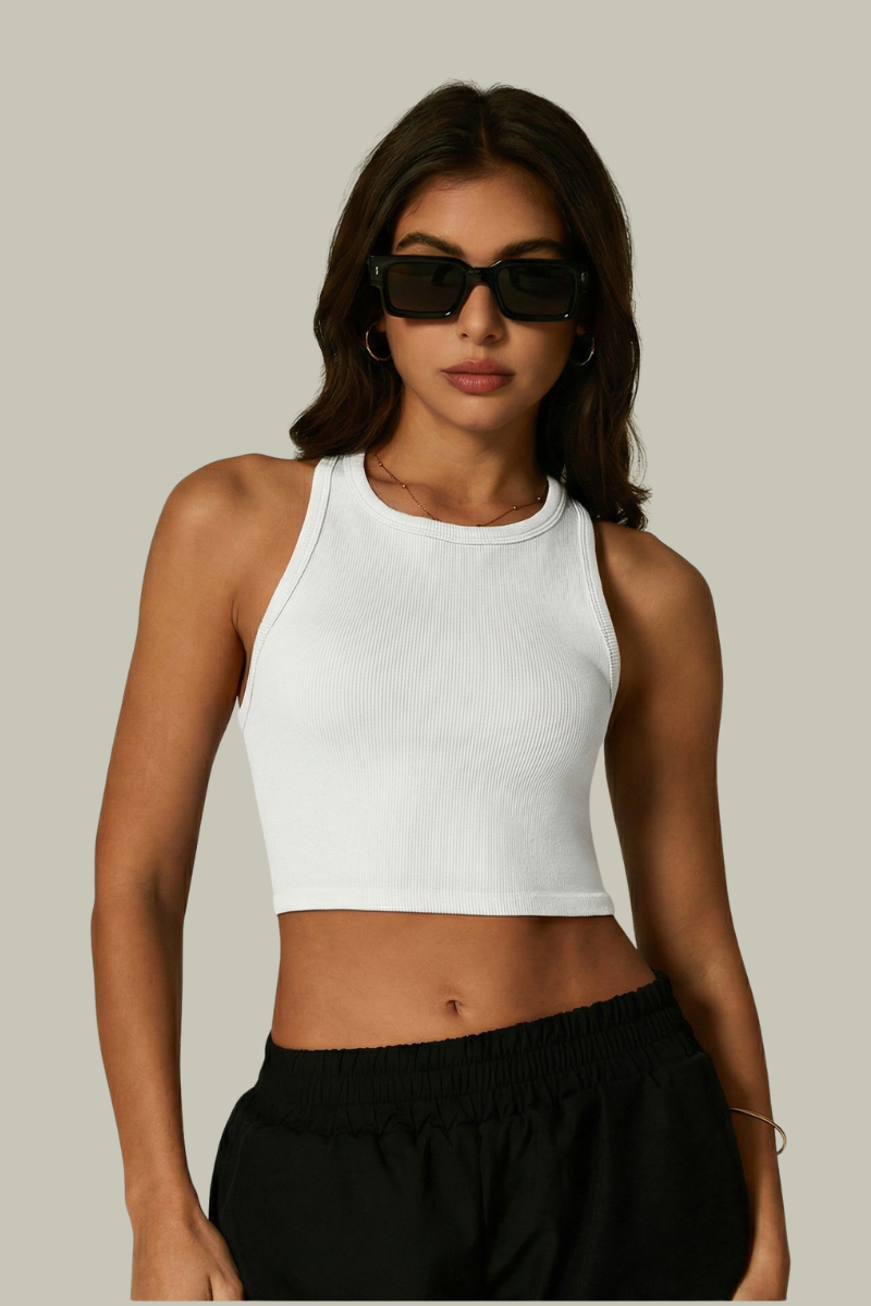 Women's Solid Cropped Sleeveless Sport Tank Top