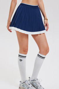 Women's Tennis Color Block Pleated Skirt with Built-in Short