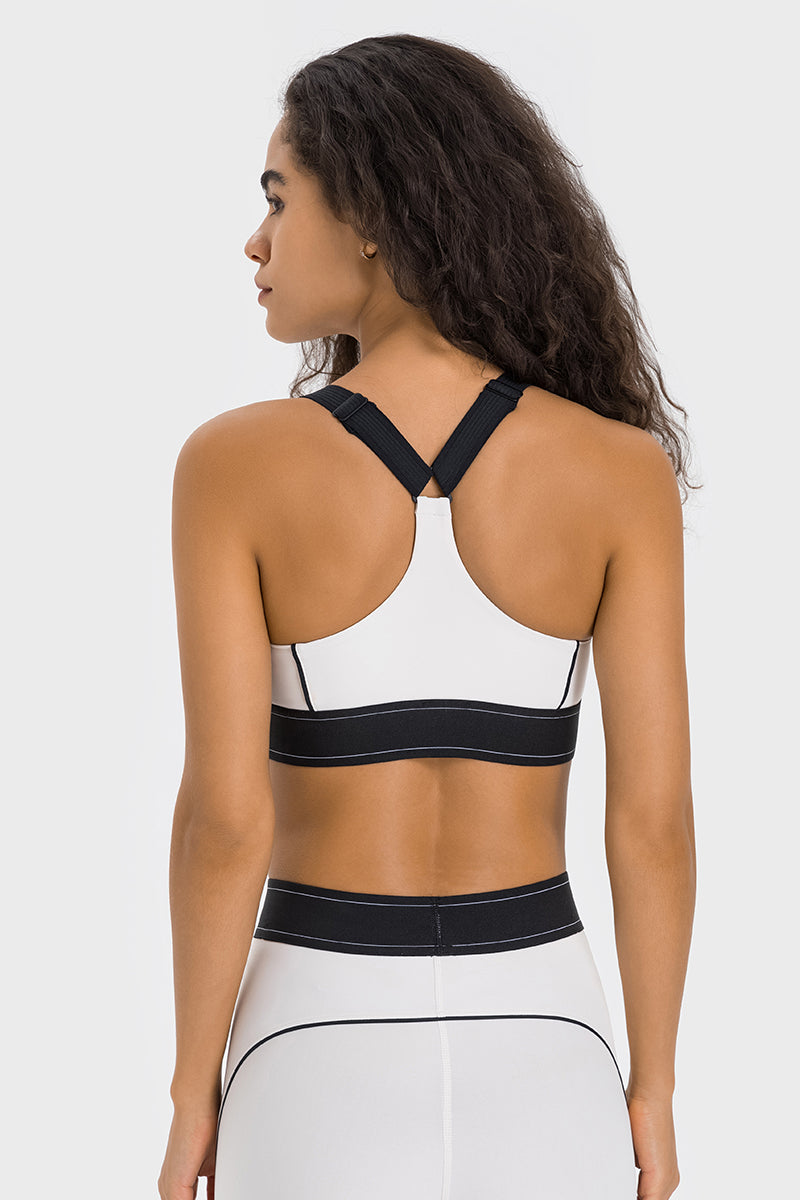 Women's Color Clash Adjustable Strap Sports Bra