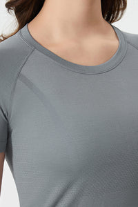 Women Seamless Round Neck Slim-Fit Quick-Dry Breathable Yoga Running T-Shirt