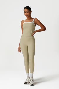 Women High-Waisted Color-Block Butt-Lifting Yoga Set: Vest + 9/10 Leggings