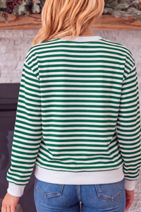 Women's Christmas Cow Striped Color Block Sweatshirt