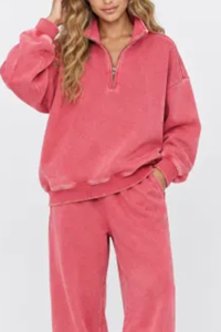 Unisex Fall Vintage Fleece Washed 1/4 Zip Mockneck Sweatshirt