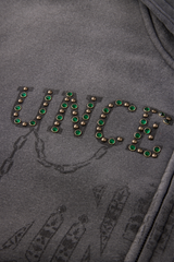 Unisex Vintage Lettering Print With Rhinestone Fleece Jacket