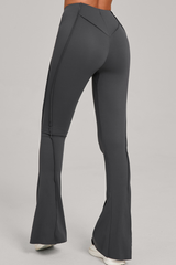 Wide-leg, snug, textured, and high-waisted flared pants