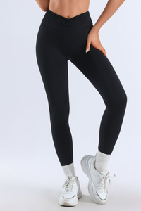 Women's Bare Feel Pleated V-Cross High-Stretch Yoga Leggings