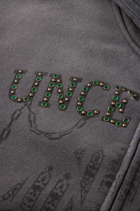 Men's Vintage Lettering Print With Rhinestone Fleece Jacket