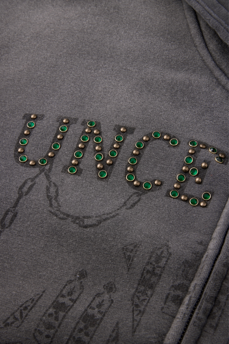 Men's Vintage Lettering Print With Rhinestone Fleece Jacket