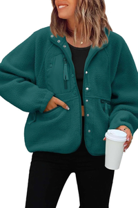 Women's Fall/Winter Patch Pockets Fleece Snap Button Jacket