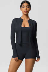 Women Tight Yoga Set:Brushed Sports Bra+ Zip Jacket + Shorts