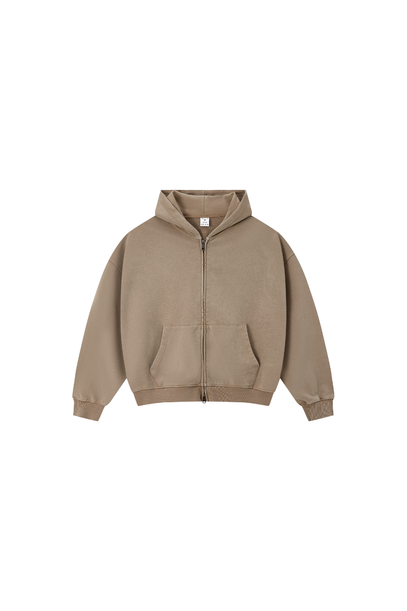 Men's Fall 100% Cotton Retro Boxy Two-Way Zip Hooded Jacket